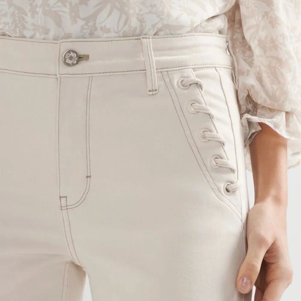 High-Rise Grommet Slim Crop Jean Pants Bone Size 0 WHBM-White House Black Market - Picture 8 of 13